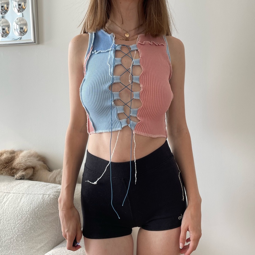 NWT Pastel Lace Up Tank